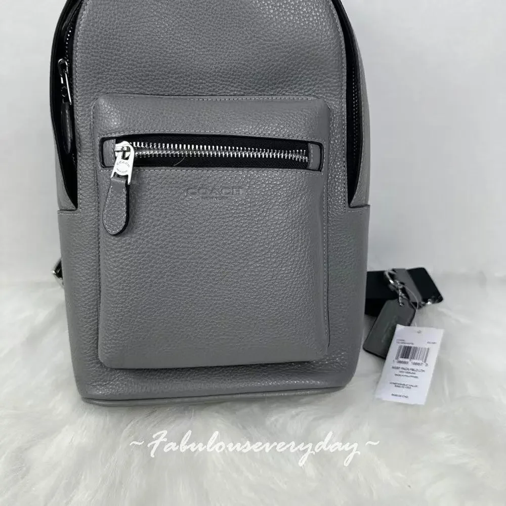 Coach Men's West Pack In Pebbled Leather/Silver/Graphite CY206 NWT
